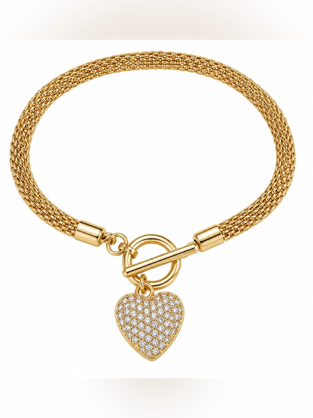 Guess Gold-Tone Cubic zirkonia Pave Heart Toggle Bracelet